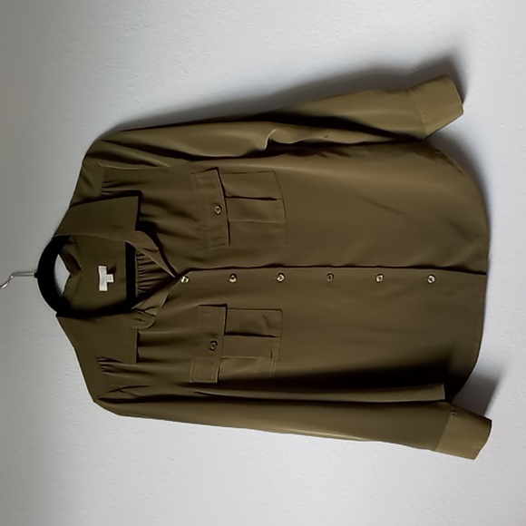 Talbots Petites Olive Green Long Sleeve Button Down Easy Care Blouse Size M - Picture 6 of 12